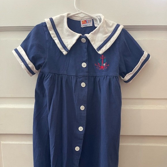 McKids vintage Navy Blue Nautical Dress with Anchor Detail White Cotton Collar - Picture 2 of 10